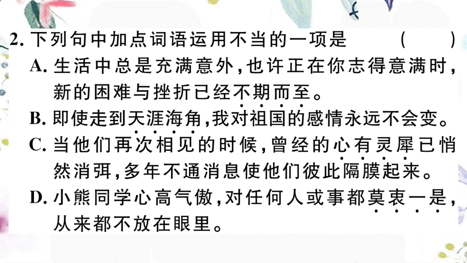 黄冈专版2023学年春七年级语文下册第六单元23带上她的眼睛习题课件（人教版）2.ppt_第3页