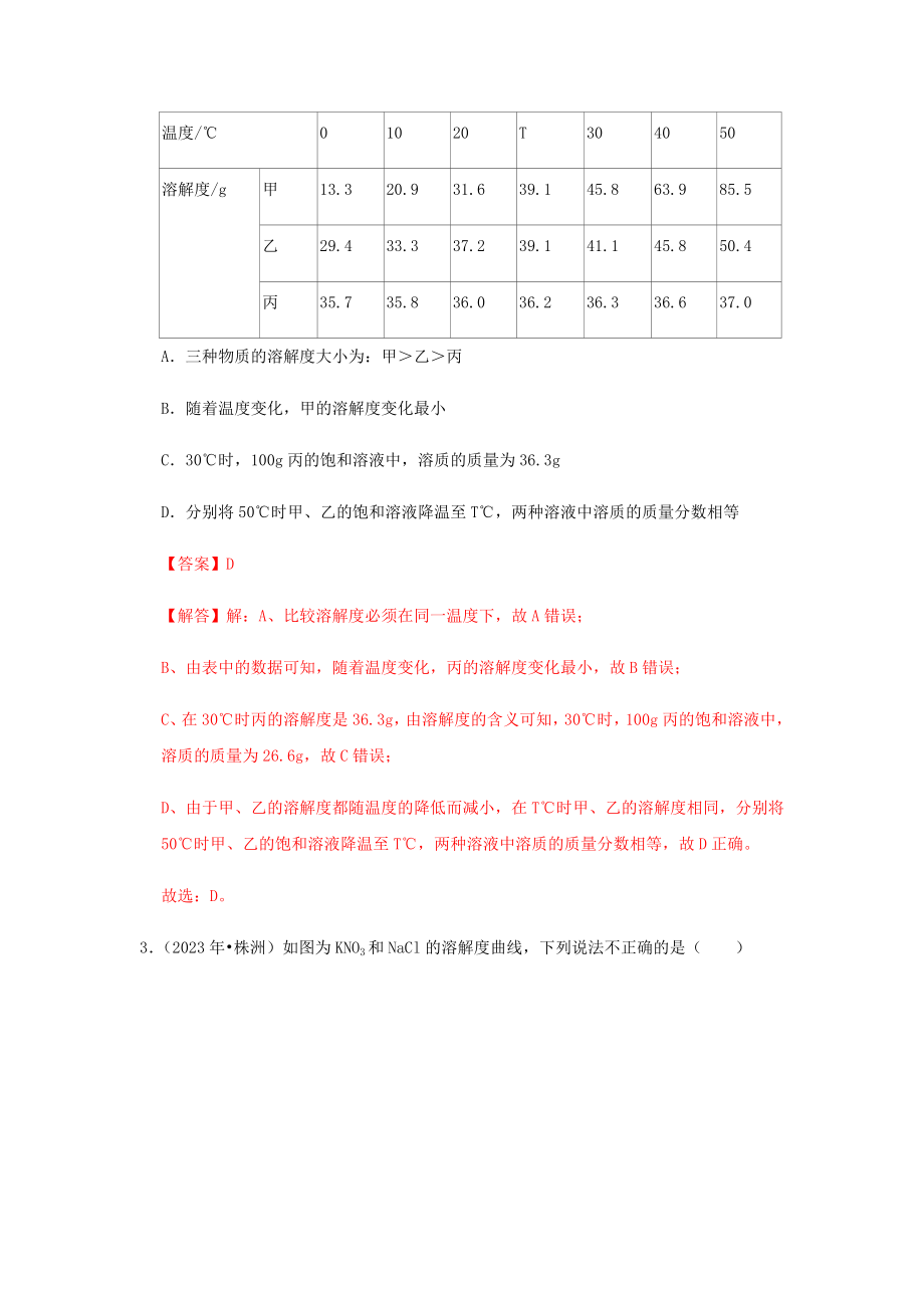 2023学年中考化学压轴题讲练测专题02溶解度测试含解析.docx_第2页