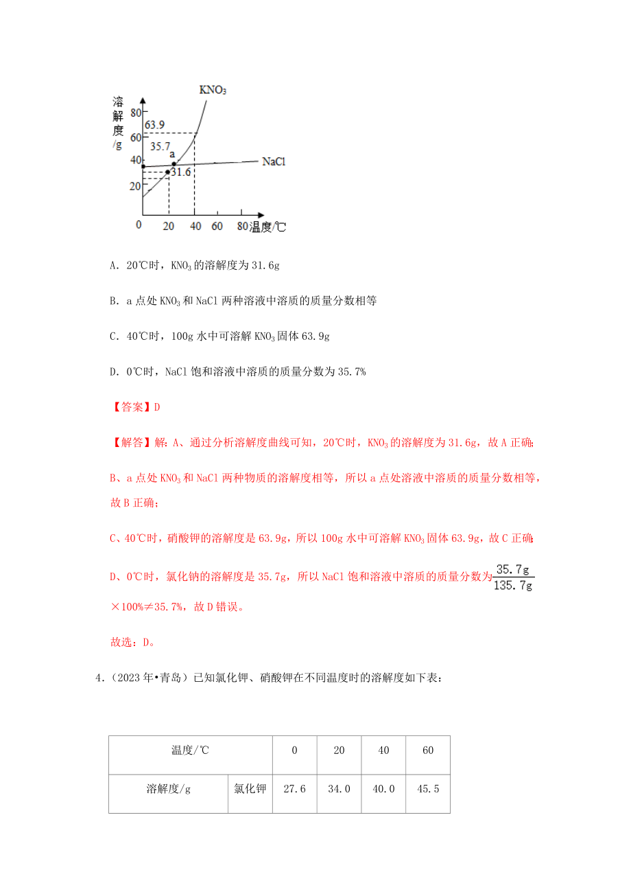 2023学年中考化学压轴题讲练测专题02溶解度测试含解析.docx_第3页