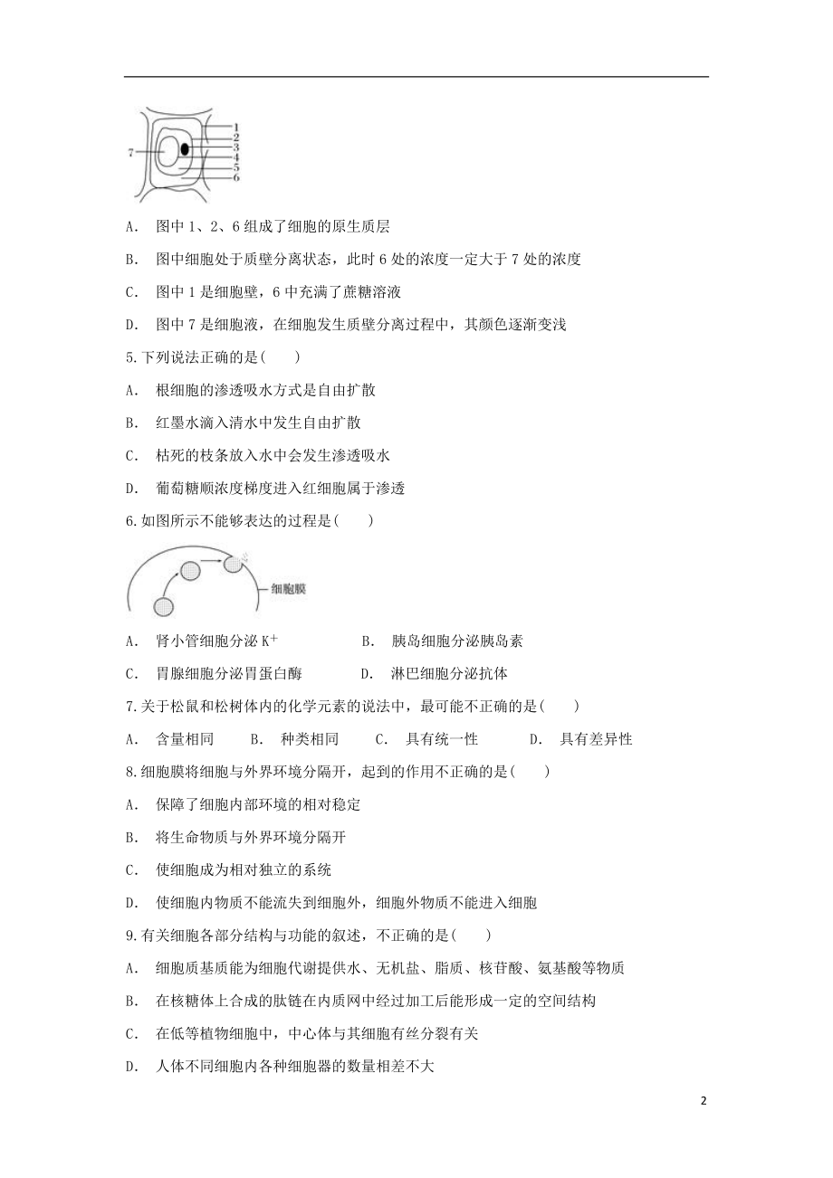 云南省红河县一中2023学年高一生物上学期期中试题.doc_第2页