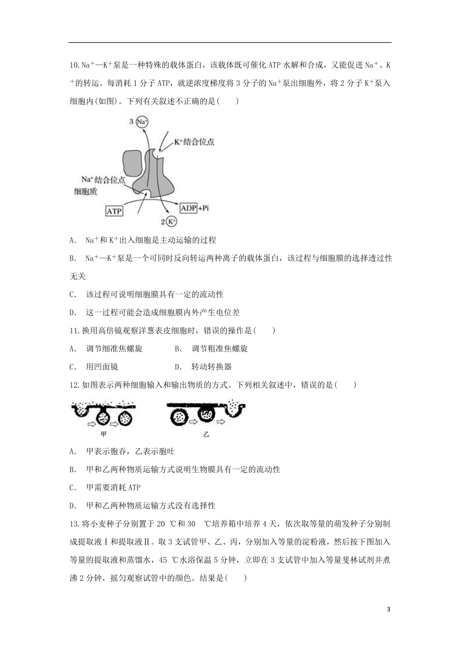 云南省红河县一中2023学年高一生物上学期期中试题.doc_第3页