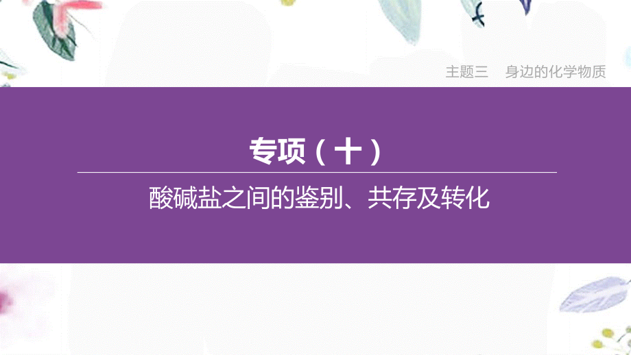 福建专版2023学年中考化学复习方案主题三身边的化学物质专项10酸碱盐之间的鉴别共存及转化课件2.pptx_第1页