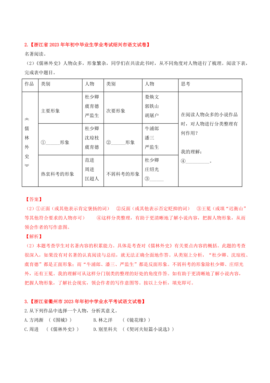 2023学年中考语文常考名著专题22儒林外史中考真题及典型习题训练.docx_第2页