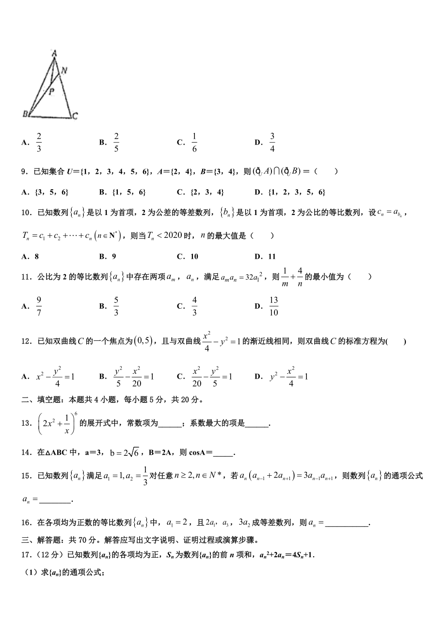 2023届中央民族大学附属中学高考数学五模试卷（含解析）.doc_第2页