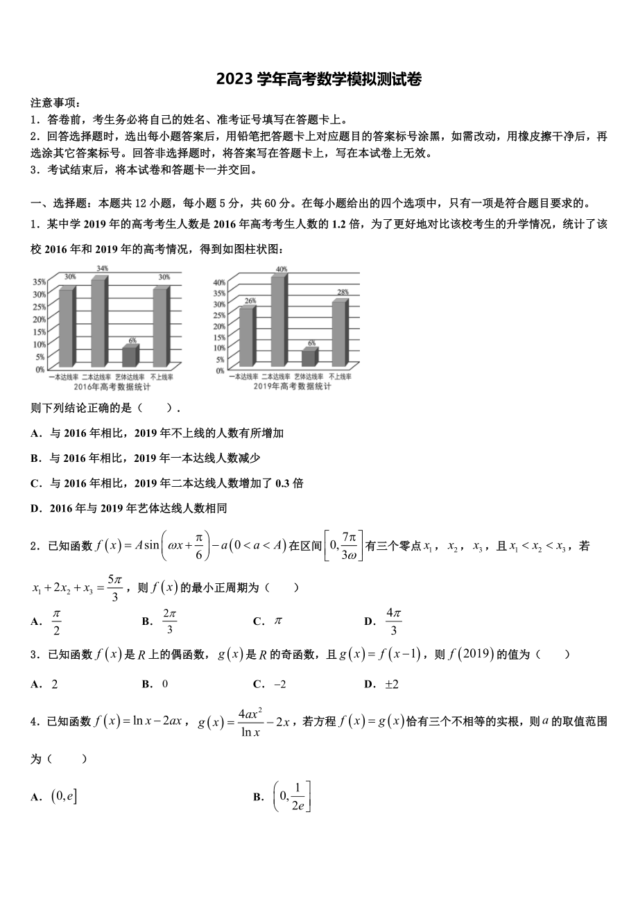 北京师范大学蚌埠附属学校2023学年高三下学期联考数学试题（含解析）.doc_第1页