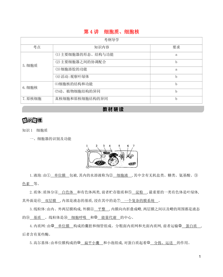 2023学年高考生物一轮复习第二单元第4讲细胞质细胞核讲义+提能作业含解析.docx_第1页