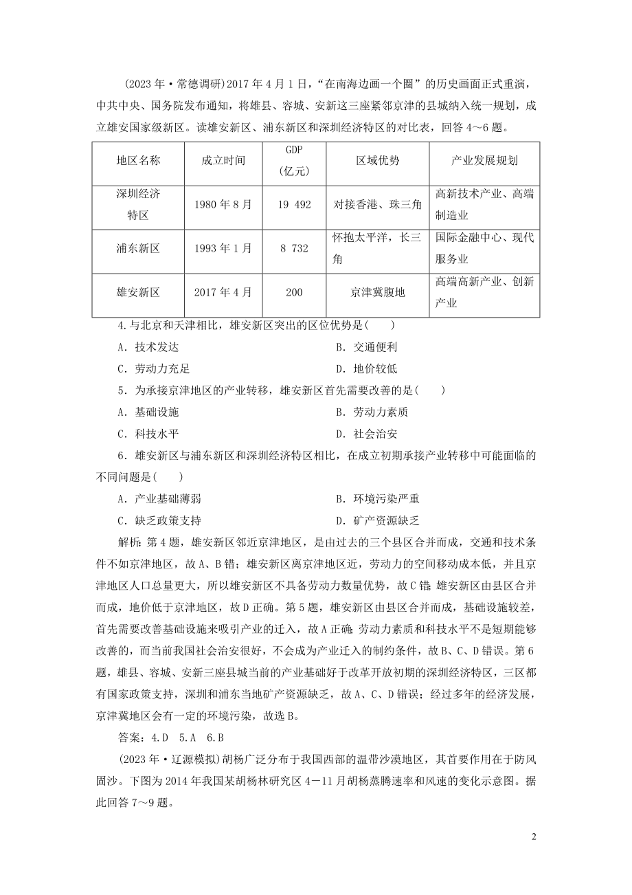 2023学年高考地理一轮复习第十八章中国地理第40讲中国区域地理达标检测知能提升（人教版）.doc_第2页