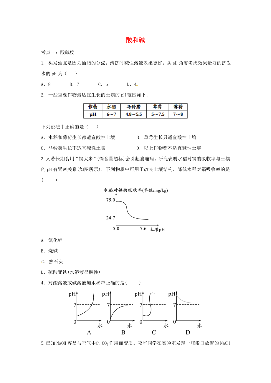 2023学年中考化学复习酸和碱专项训练含解析.doc_第1页