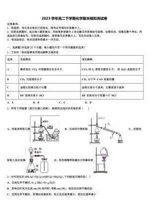 2023届吉林省吉林市第五十五中学化学高二第二学期期末监测模拟试题（含解析）.doc