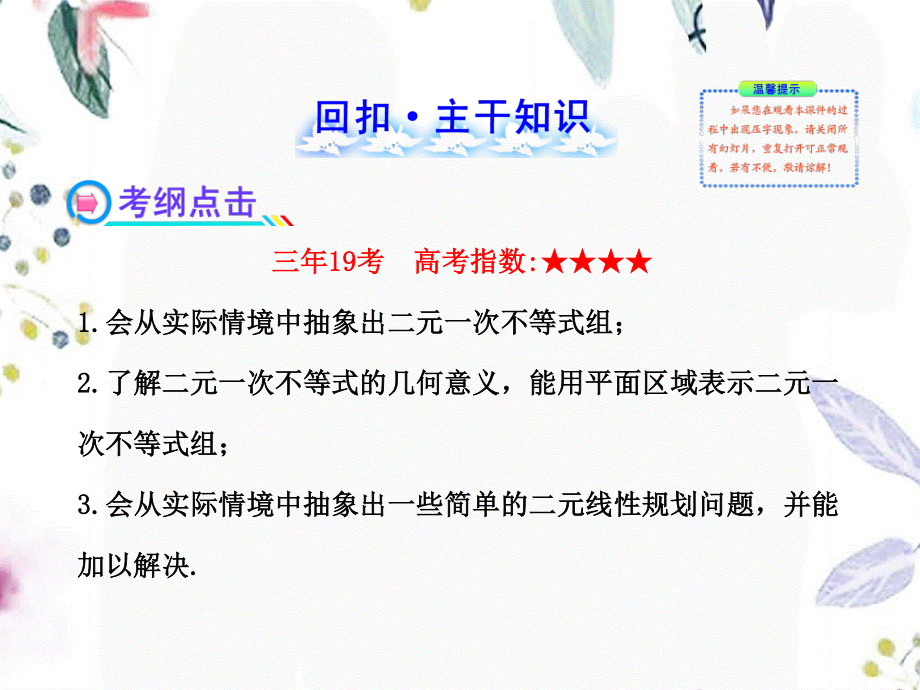 2023年版高中全程复习方略二元一次不等式组与简单的线性规划问题人教A版数学理（教学课件）.ppt_第2页