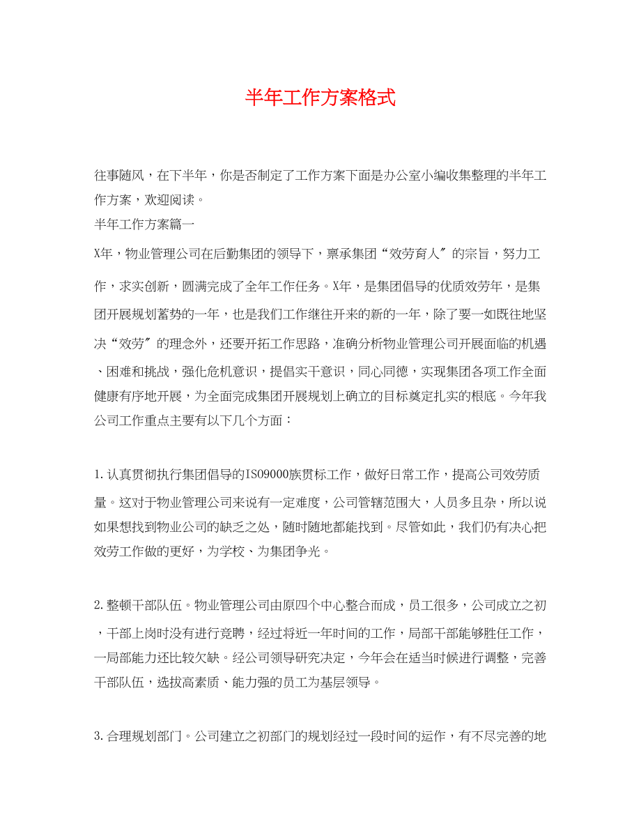 2023年半工作计划格式范文.docx_第1页