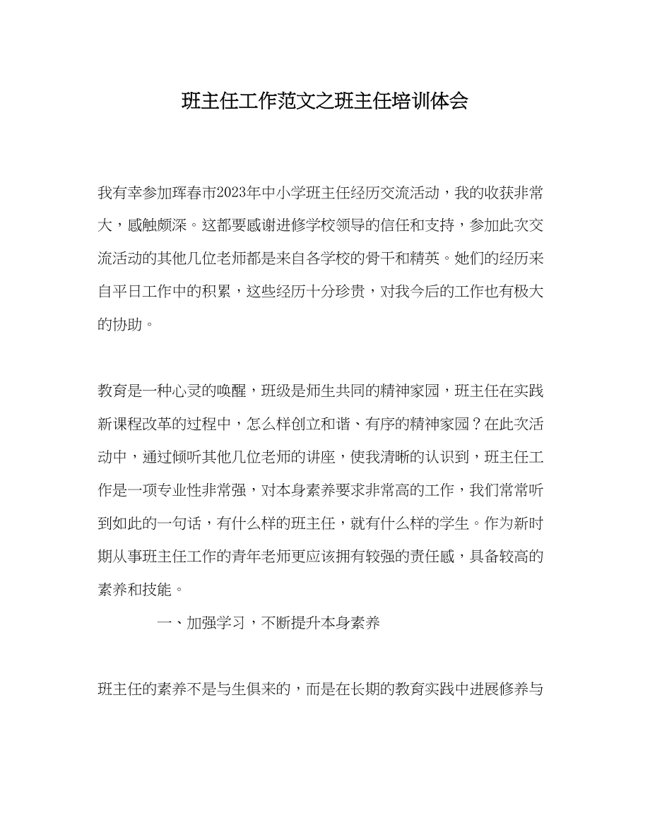 2023年班主任工作范文班主任培训体会.docx_第1页