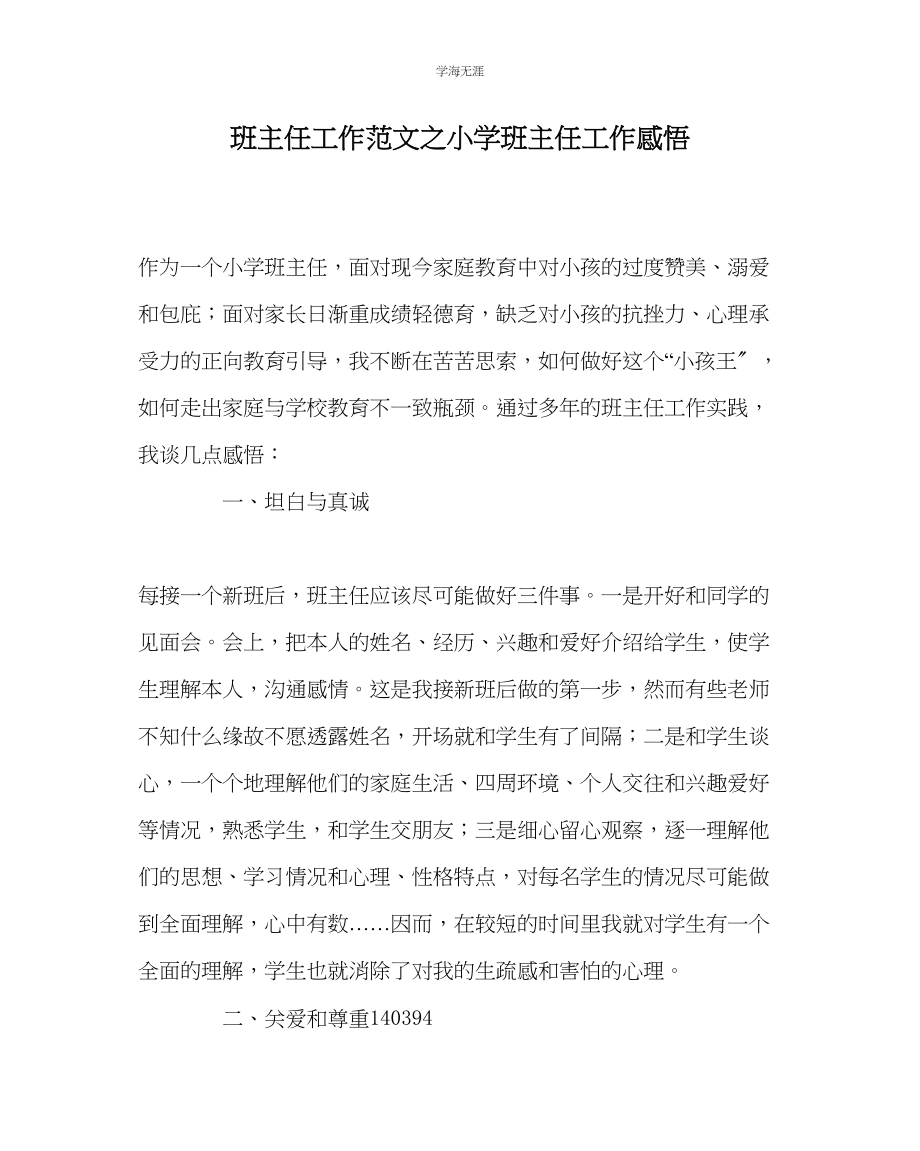 2023年班主任工作小学班主任工作感悟范文.docx_第1页