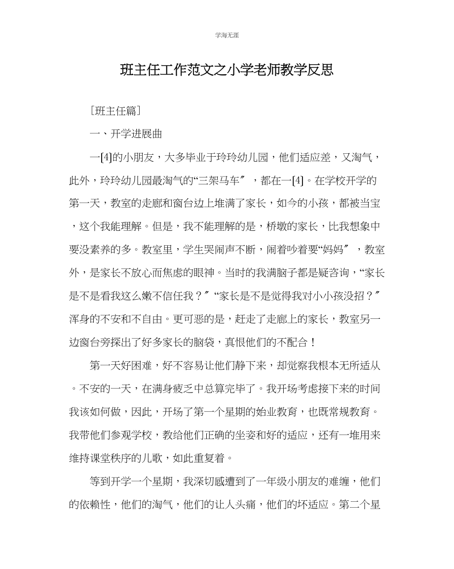 2023年班主任工作小学教师教学反思范文.docx_第1页