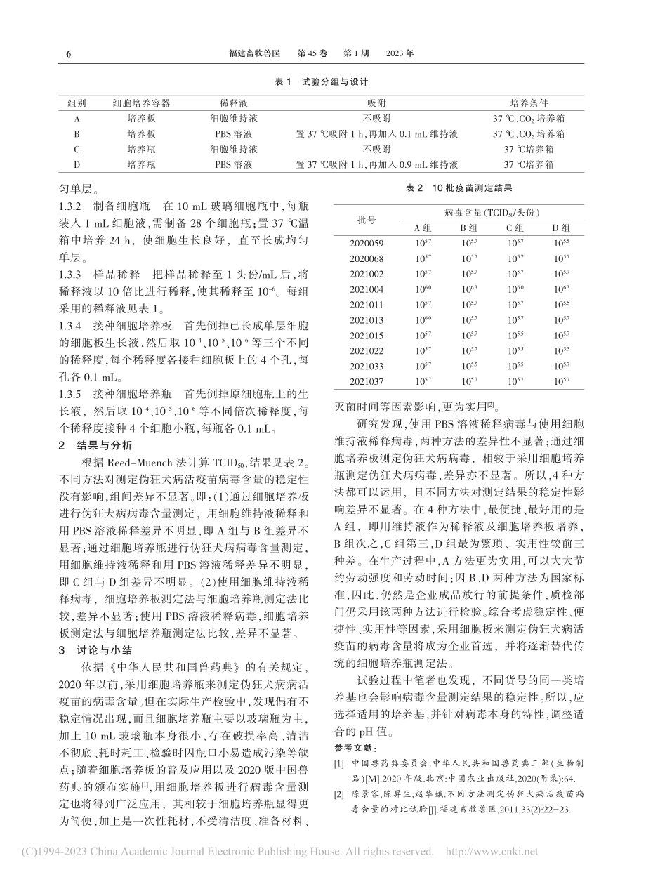 四种方法测定伪狂犬病活疫苗病毒含量的稳定性对比试验_黄爱珠.pdf_第2页