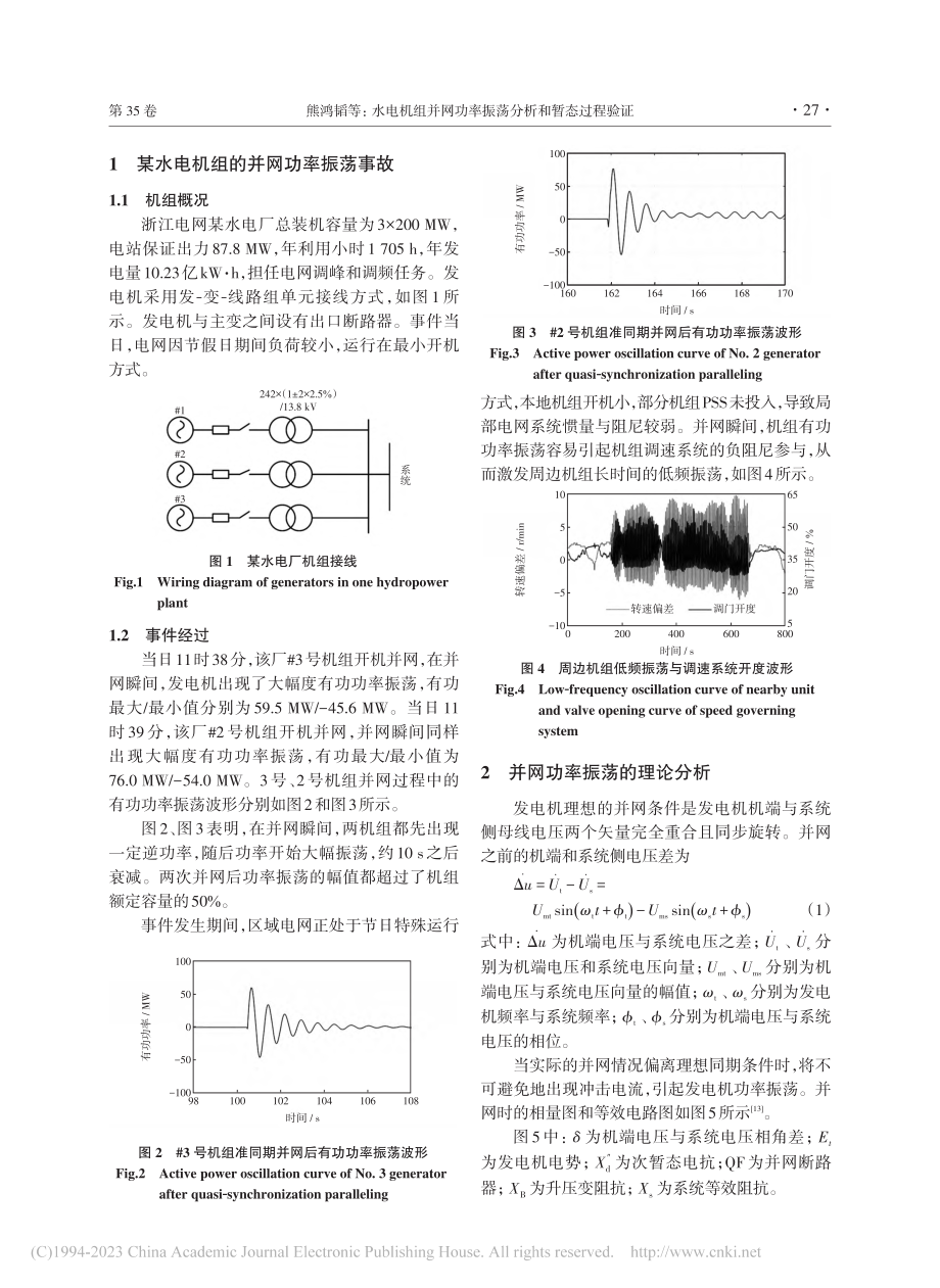 水电机组并网功率振荡分析和暂态过程验证_熊鸿韬.pdf_第2页