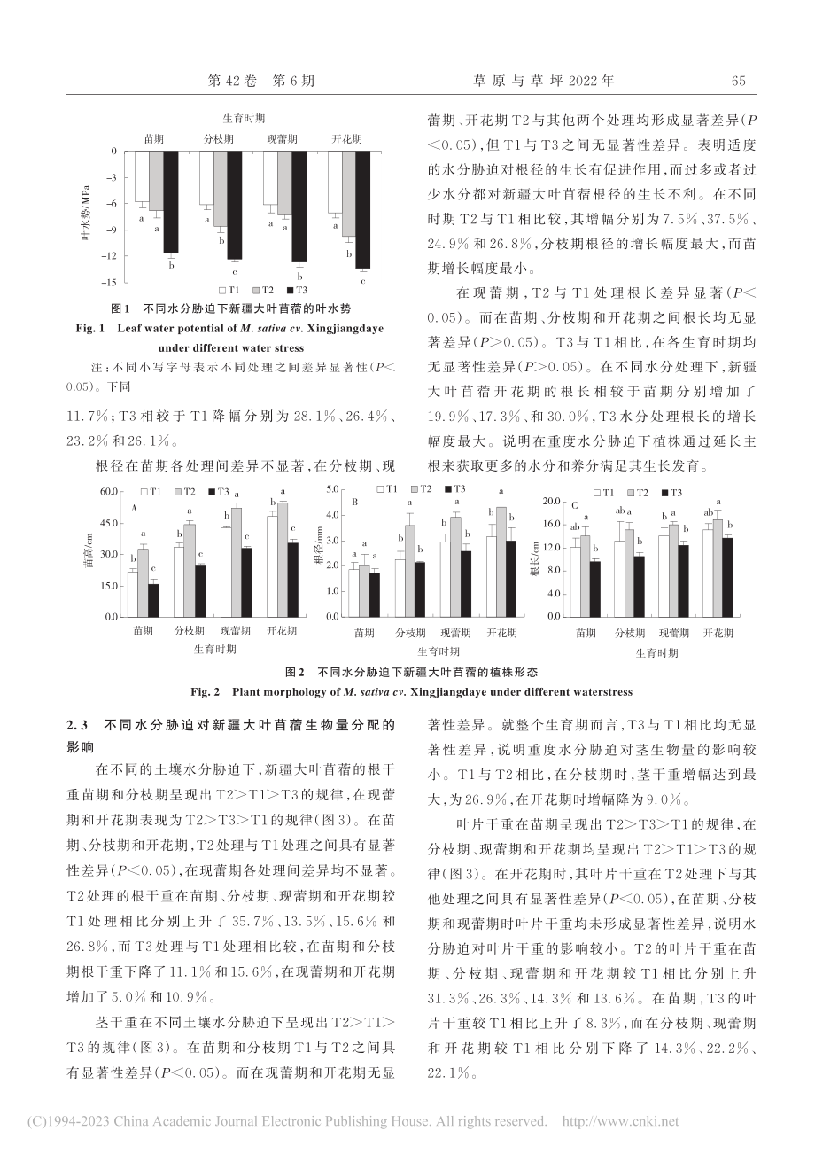 水分胁迫对紫花苜蓿叶片水势及生物量分配的影响_南思睿.pdf_第3页