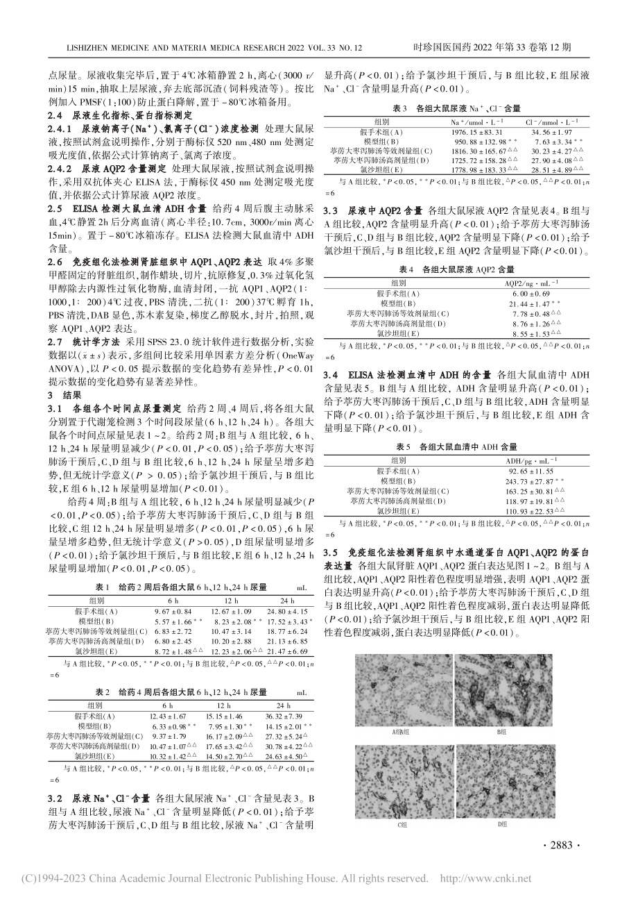 葶苈大枣泻肺汤对心梗后心衰大鼠的利尿作用研究_郝轩轩.pdf_第2页