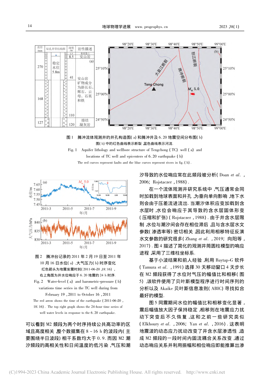 腾冲井同震水位动态孔弹性响应的渗透率反演_高楚林.pdf_第3页