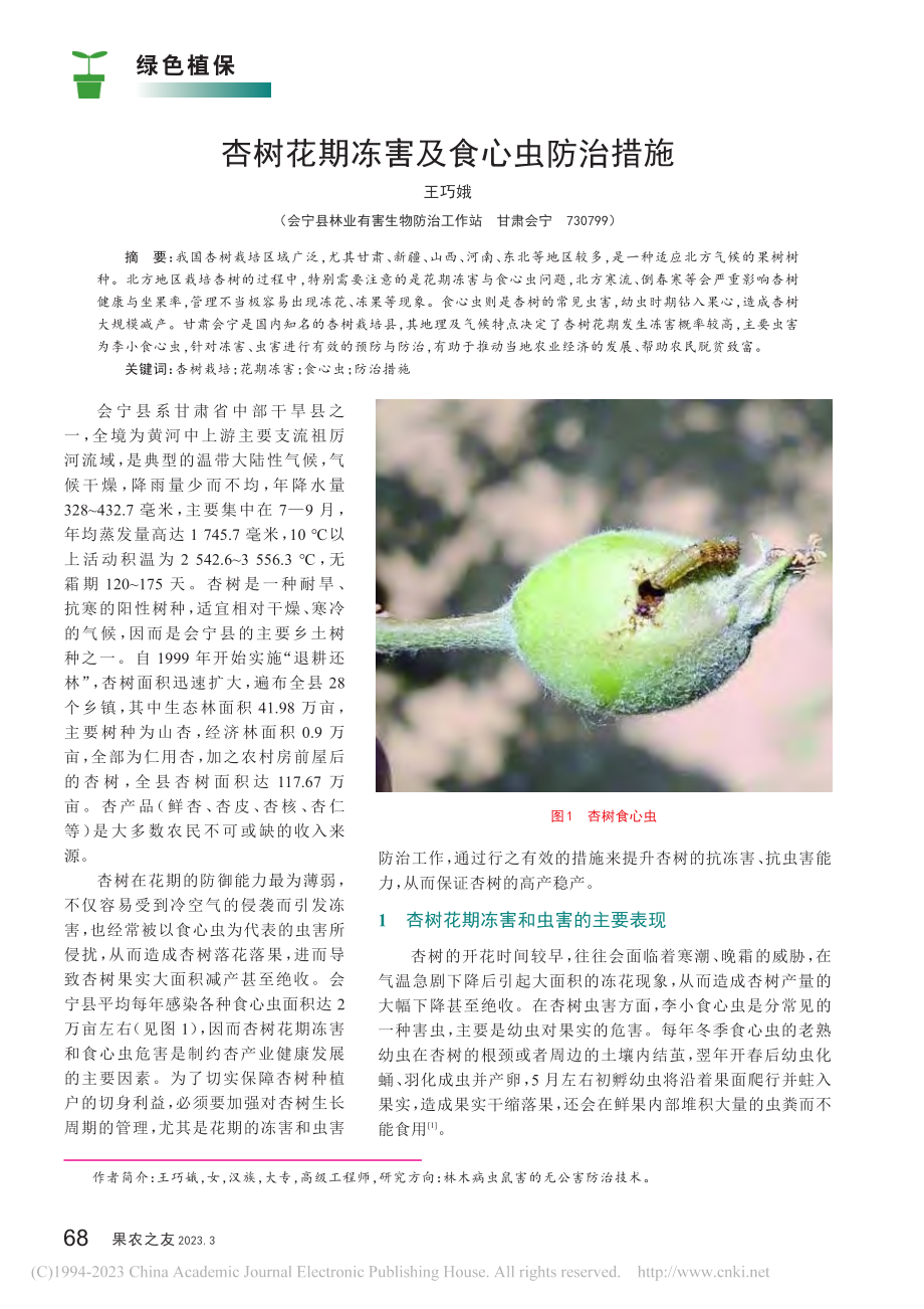 杏树花期冻害及食心虫防治措施_王巧娥.pdf_第1页