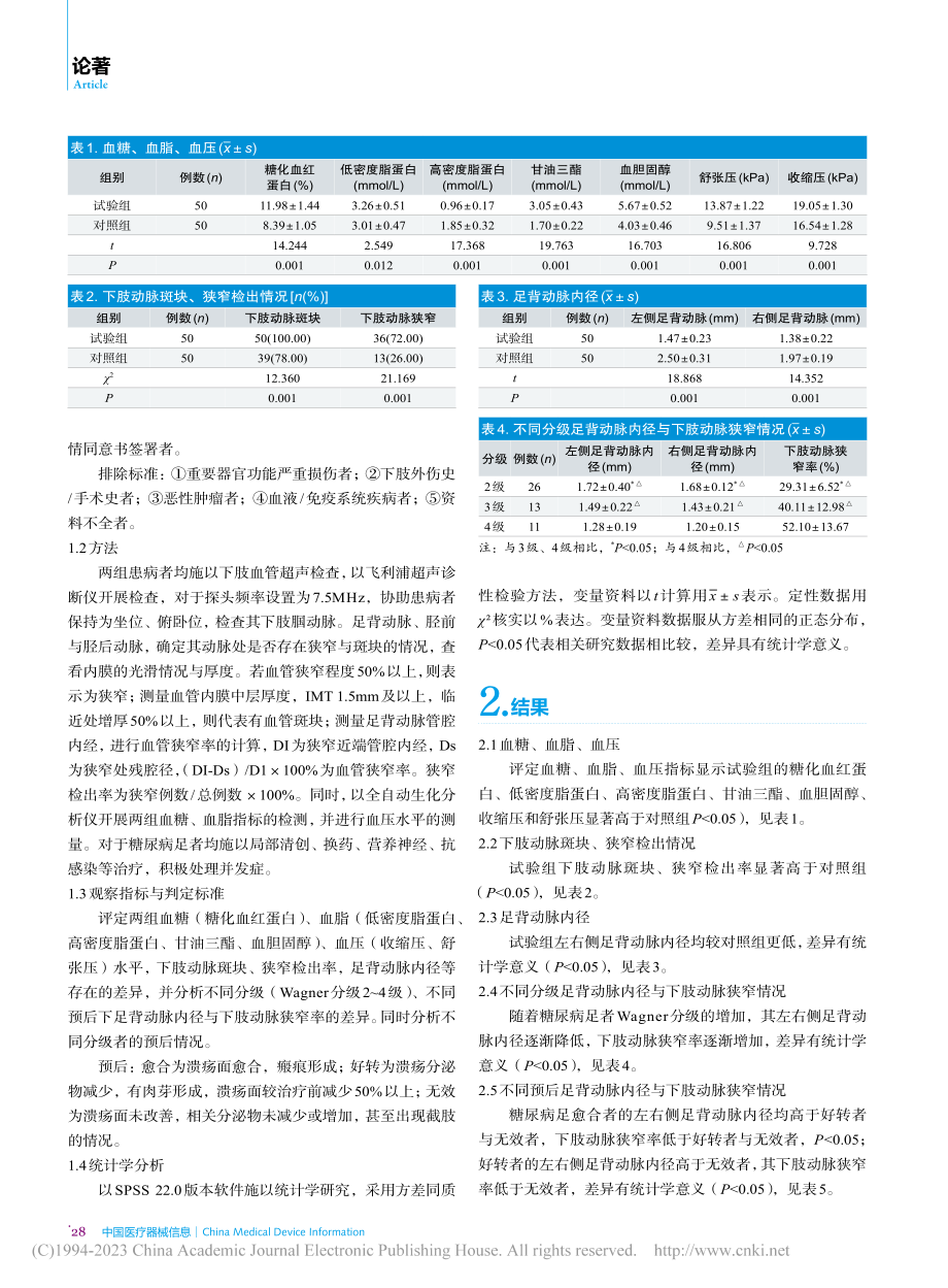 下肢动脉血管超声检查对糖尿...足的发生及其预后的预测价值_黄永虹.pdf_第2页