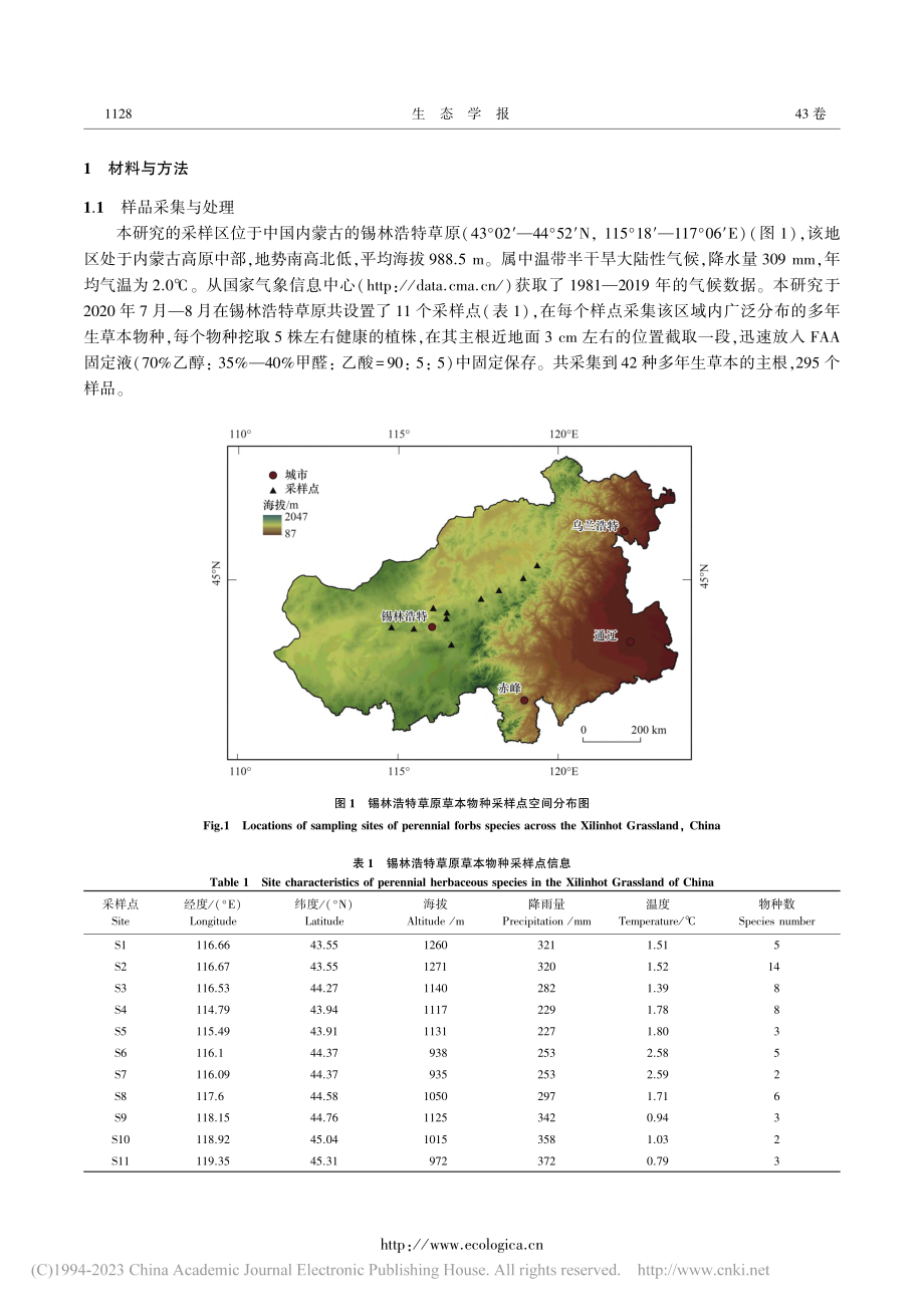 锡林浩特多年生草本根部导管...状与植株生态策略的相关特征_董彦君.pdf_第3页