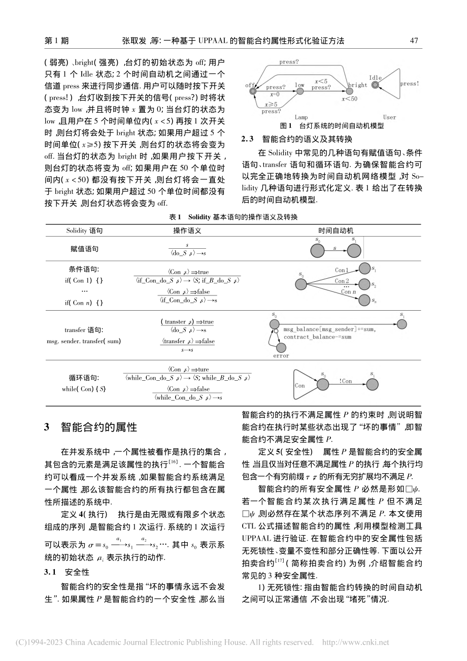 一种基于UPPAAL的智能合约属性形式化验证方法_张取发.pdf_第3页