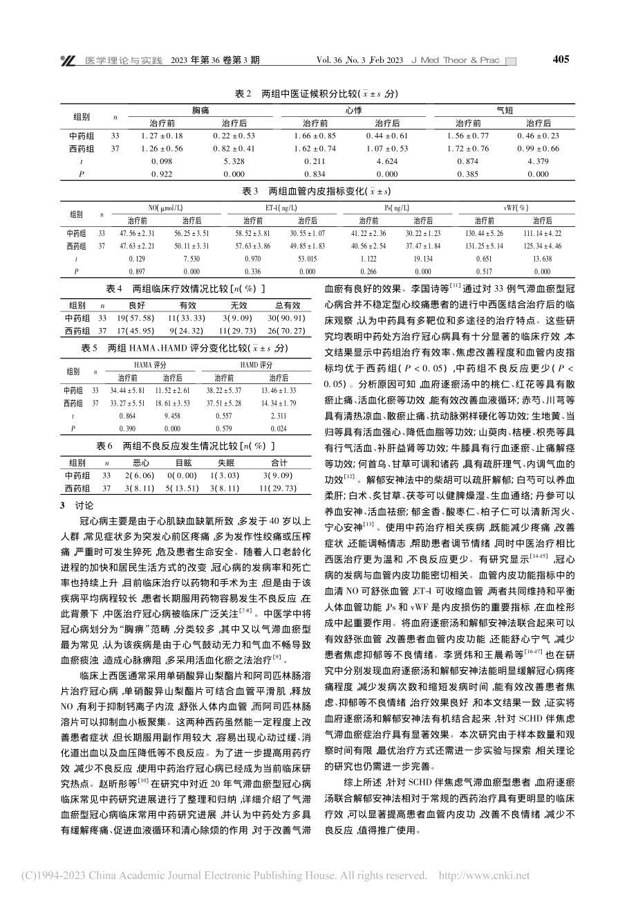 血府逐瘀汤联合解郁安神法治...伴焦虑气滞血瘀型的临床观察_罗玉梅.pdf_第2页