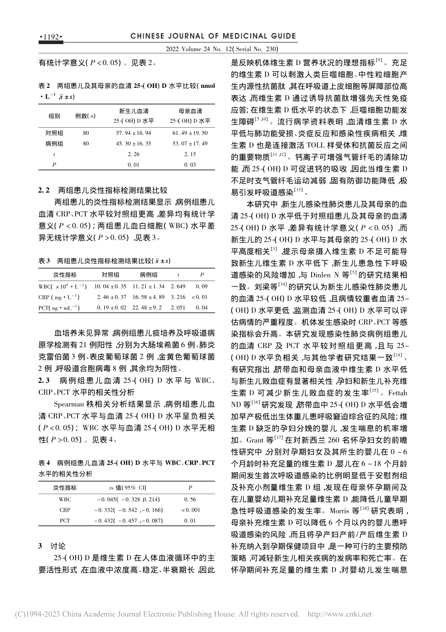 血清25-羟基维生素D水平...生儿感染性肺炎风险的相关性_赵晓芬.pdf_第3页