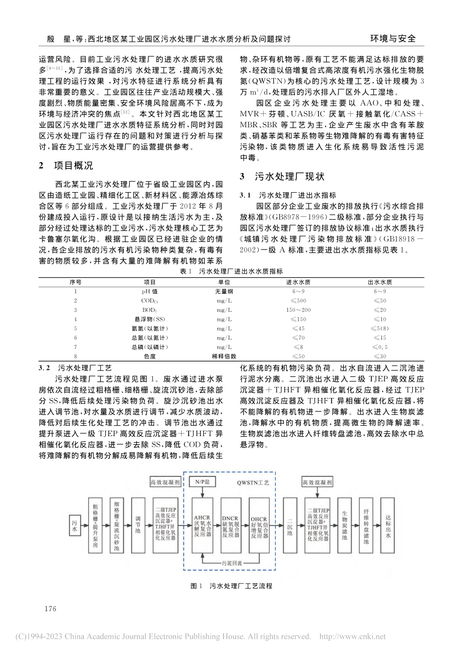 西北地区某工业园区污水处理厂进水水质分析及问题探讨_殷星.pdf_第2页