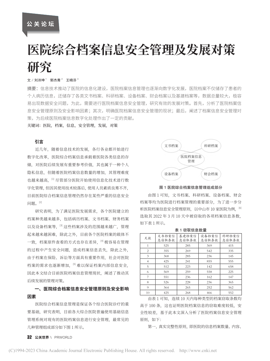 医院综合档案信息安全管理及发展对策研究_刘沛坤.pdf_第1页