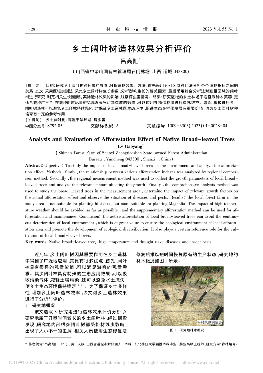 乡土阔叶树造林效果分析评价_吕高阳.pdf_第1页