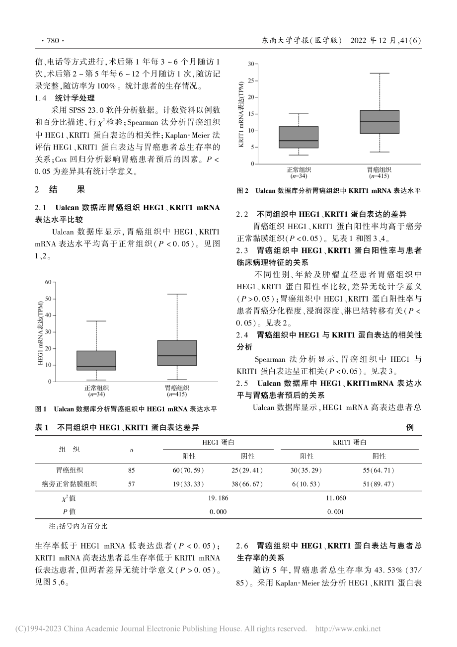 胃癌组织中HEG1、KRIT1的表达及其临床意义_方玲.pdf_第3页