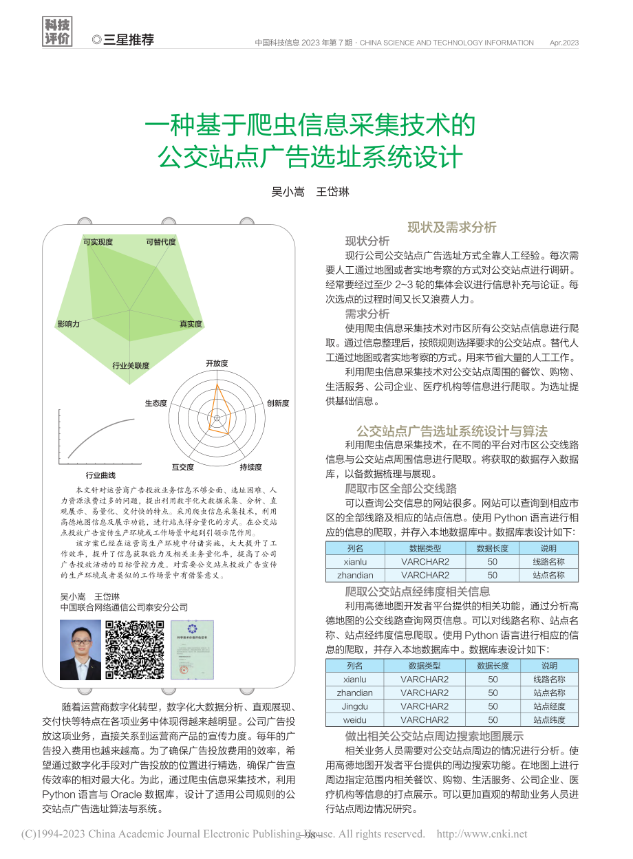 一种基于爬虫信息采集技术的公交站点广告选址系统设计_吴小嵩.pdf_第1页