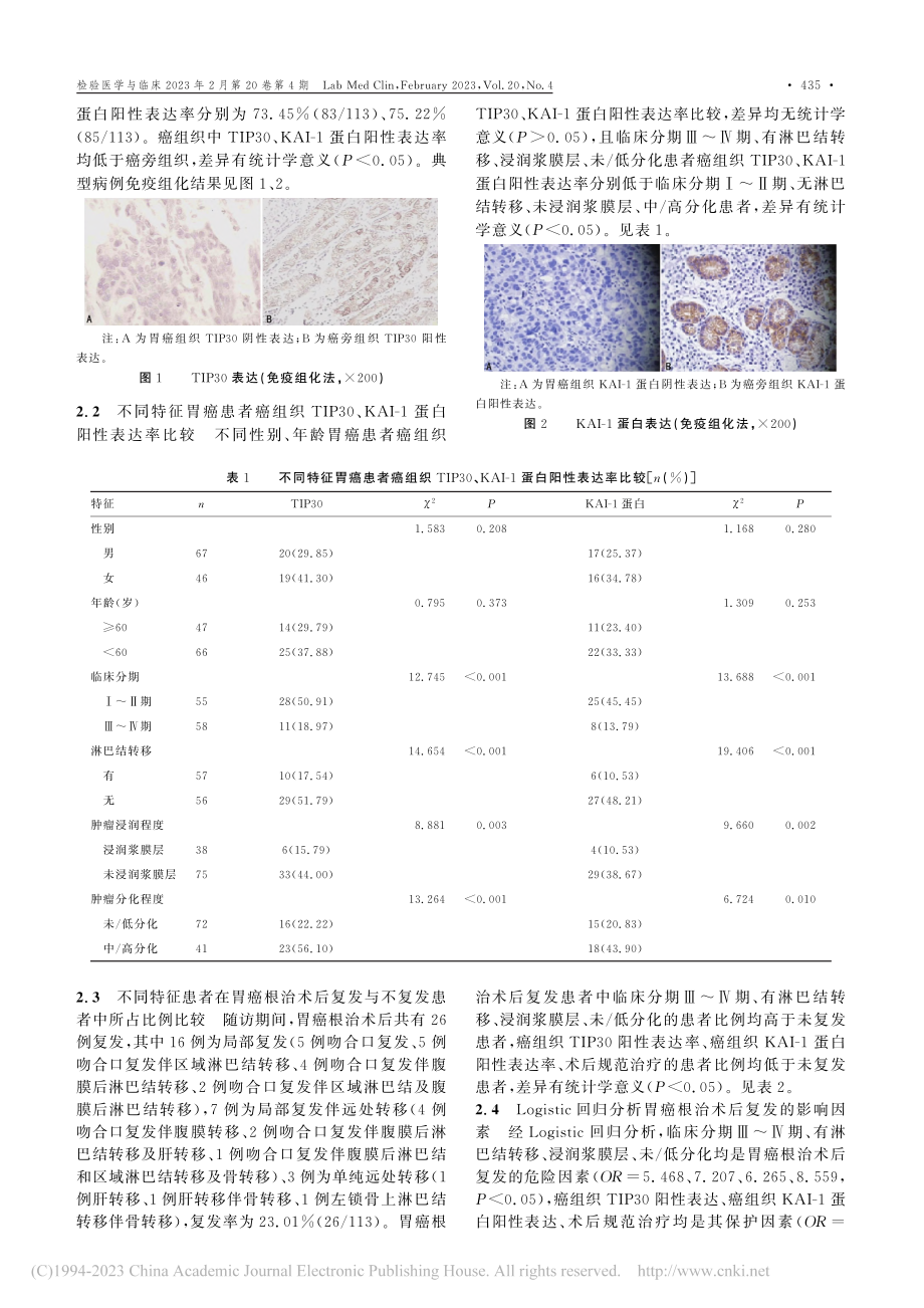 胃癌组织TIP30、KAI...胃癌根治术后复发的关系分析_高振.pdf_第3页