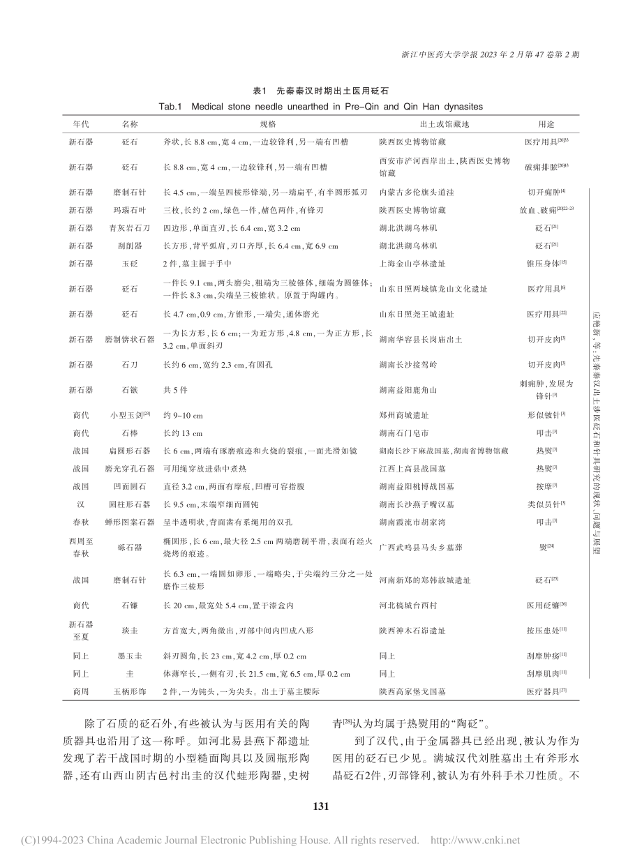 先秦秦汉出土涉医砭石和针具研究的现状、问题与展望_应艳新.pdf_第3页