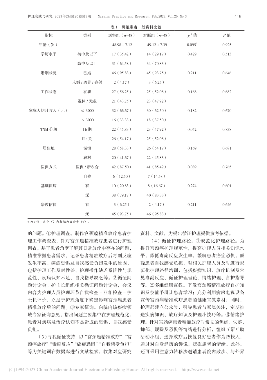 循证护理路径干预对宫颈癌精准放疗患者的效果观察_金文.pdf_第2页