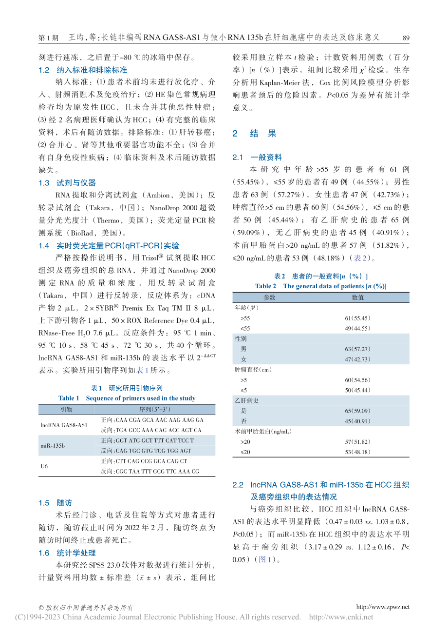 长链非编码RNA_GAS8...肝细胞癌中的表达及临床意义_王昀.pdf_第3页