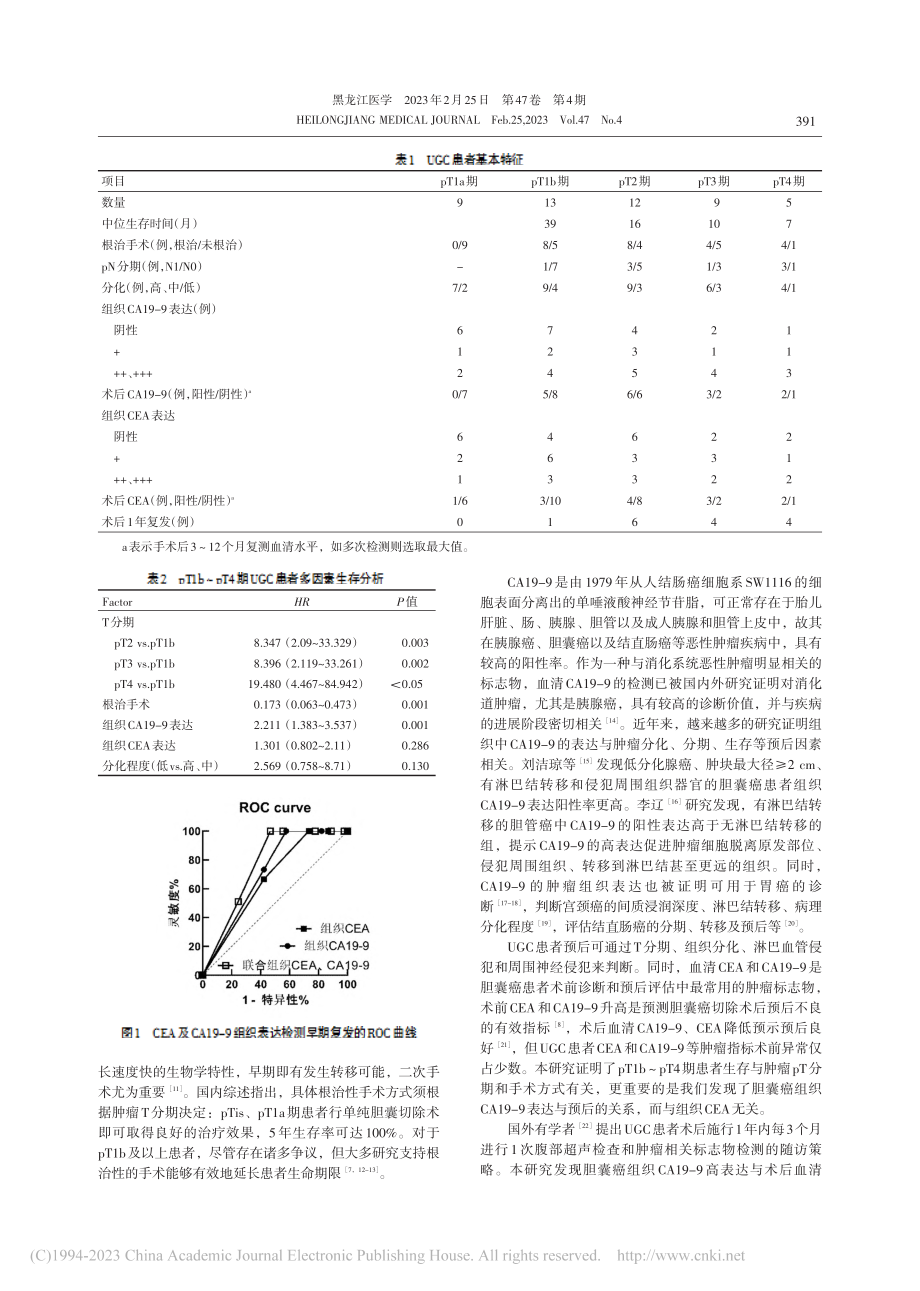 意外胆囊癌组织中糖类抗原1...9和癌胚抗原表达的预后价值_章正威.pdf_第3页