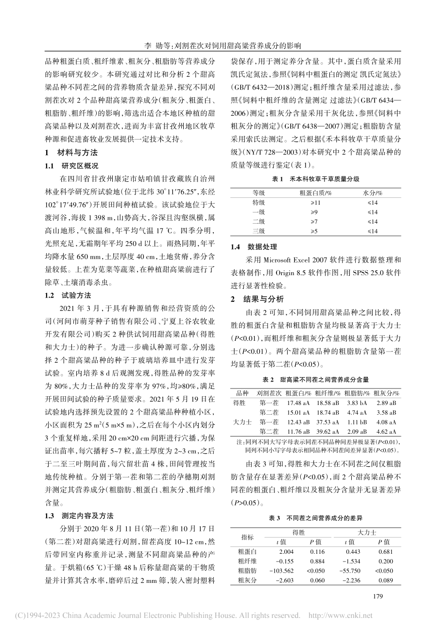 刈割茬次对饲用甜高粱营养成分的影响_李勋.pdf_第2页