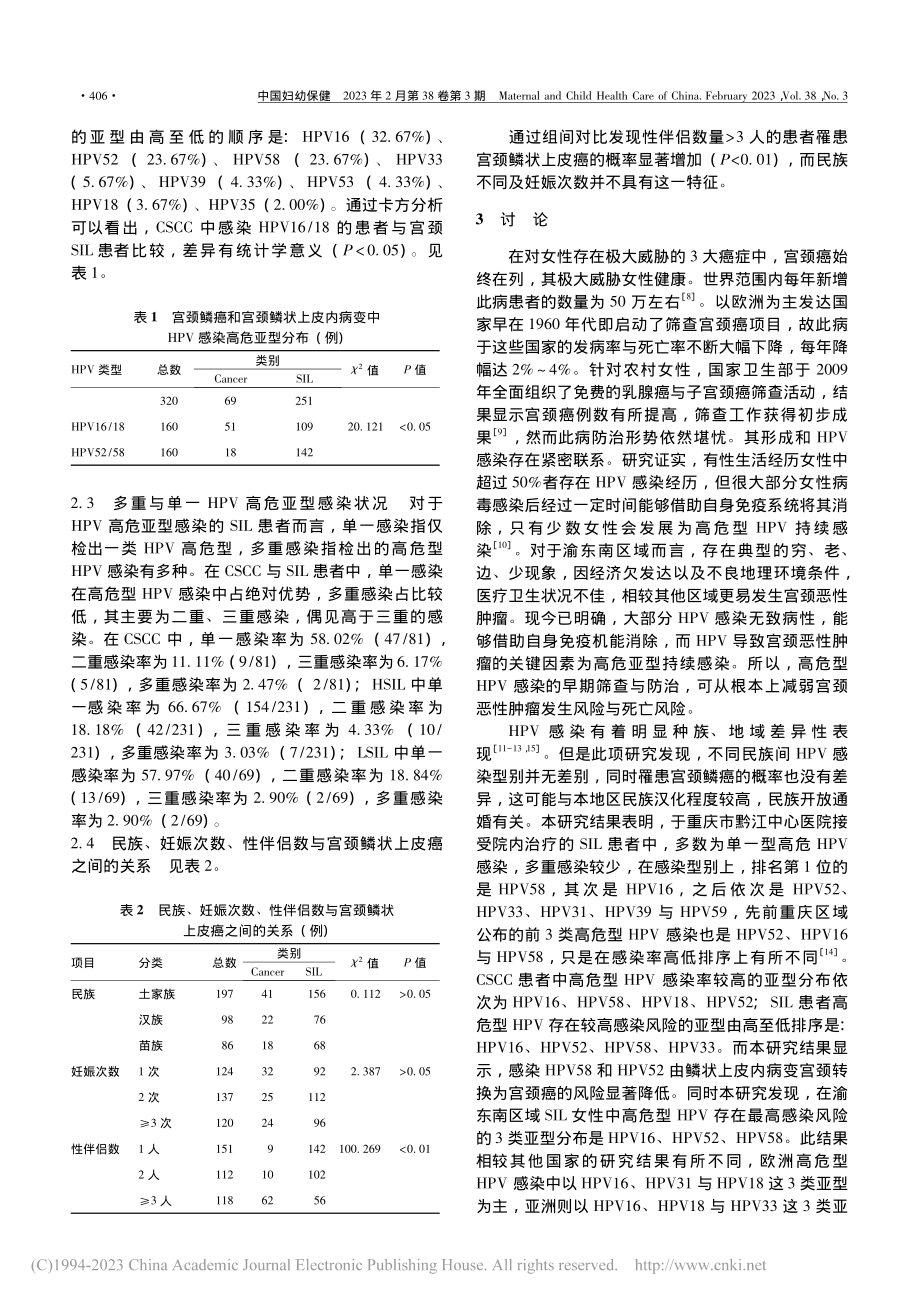 渝东南地区宫颈上皮内病变及...颈癌患者HPV亚型分布关系_胡森阳.pdf_第3页