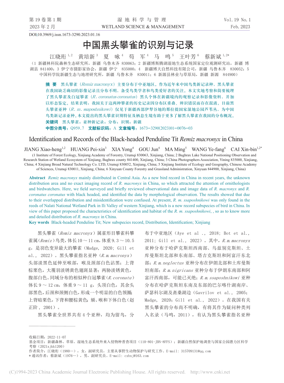 中国黑头攀雀的识别与记录_江晓珩.pdf_第1页