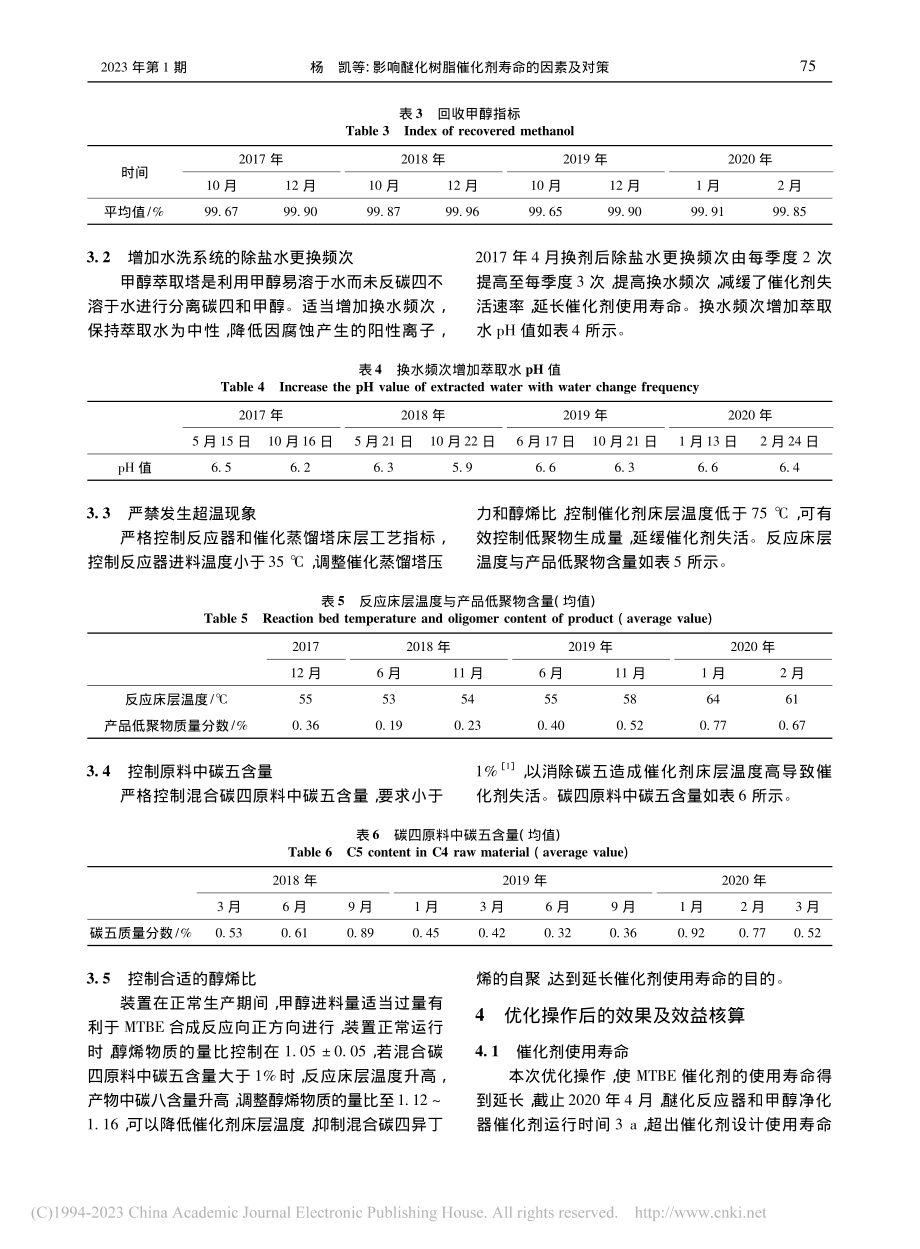 影响醚化树脂催化剂寿命的因素及对策_杨凯.pdf_第3页