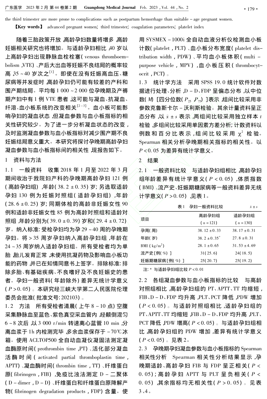 孕晚期高龄孕妇凝血参数与血小板指标间的相关性_闵媛婷.pdf_第2页