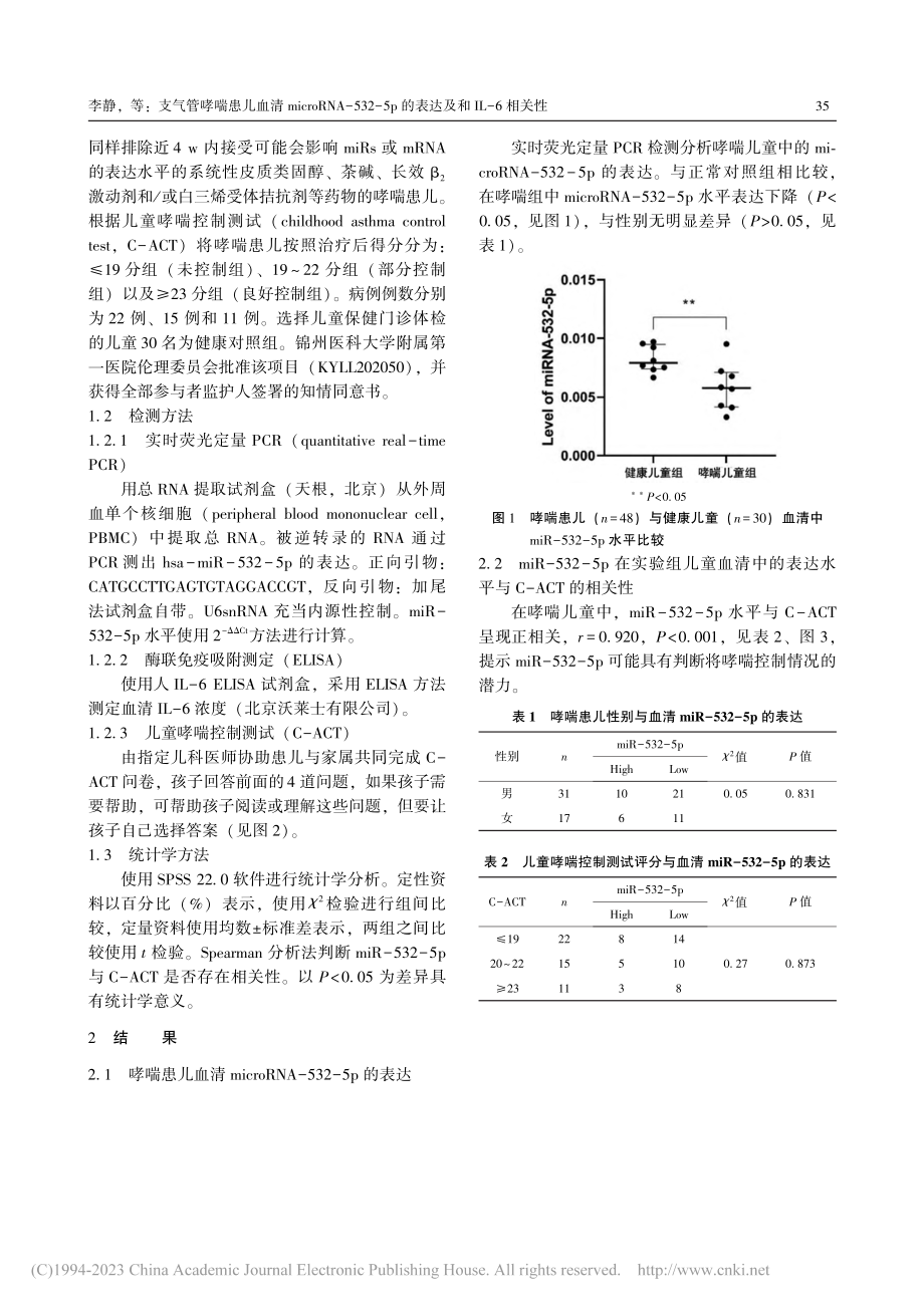 支气管哮喘患儿血清micr...p的表达及和IL-6相关性_李静.pdf_第2页