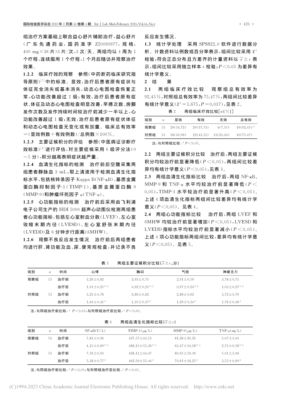 益心舒片辅助治疗心律失常的...、TIMP-1水平变化观察_李鑫.pdf_第3页