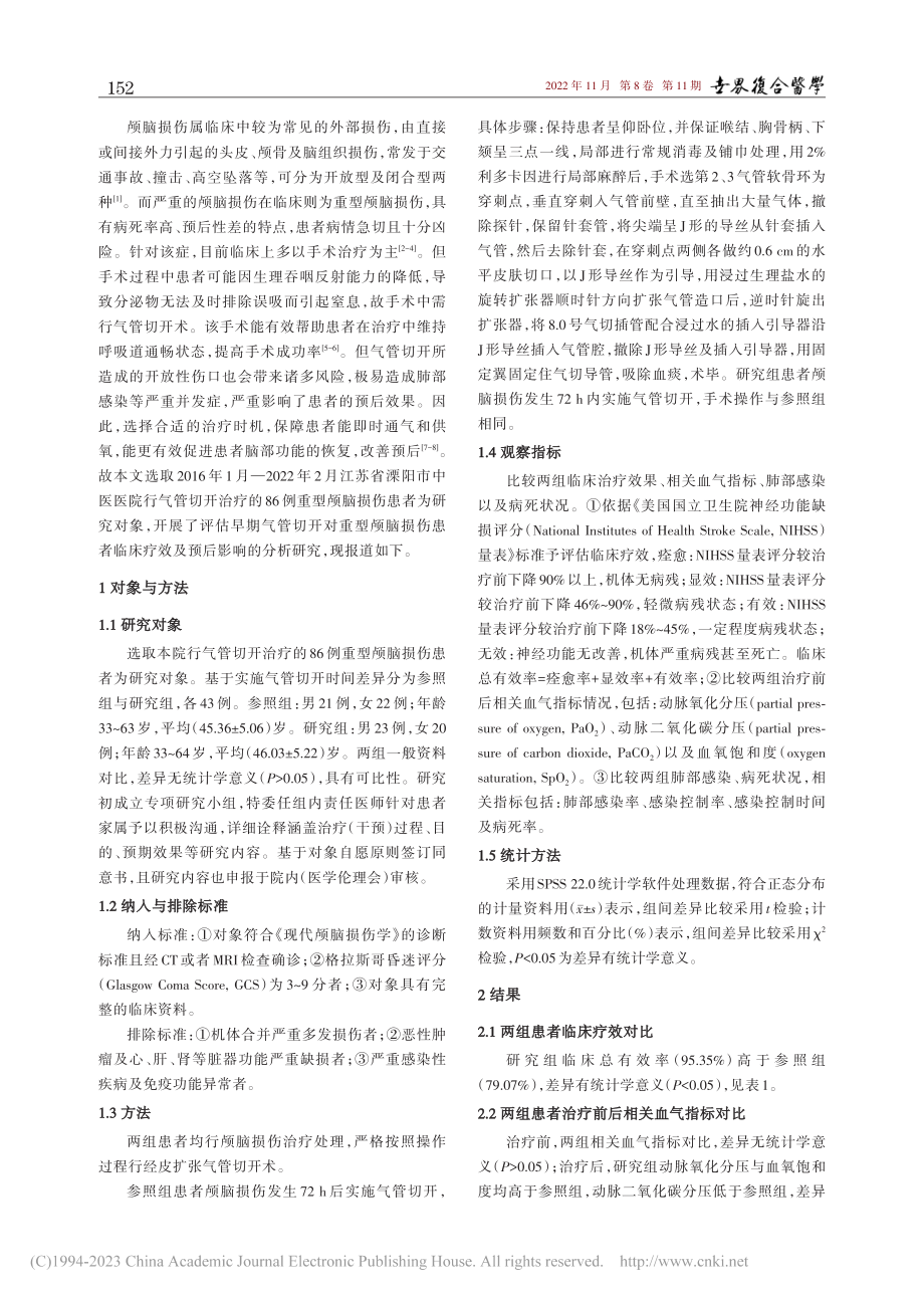 早期气管切开对重型颅脑损伤患者治疗的影响_杨超.pdf_第2页