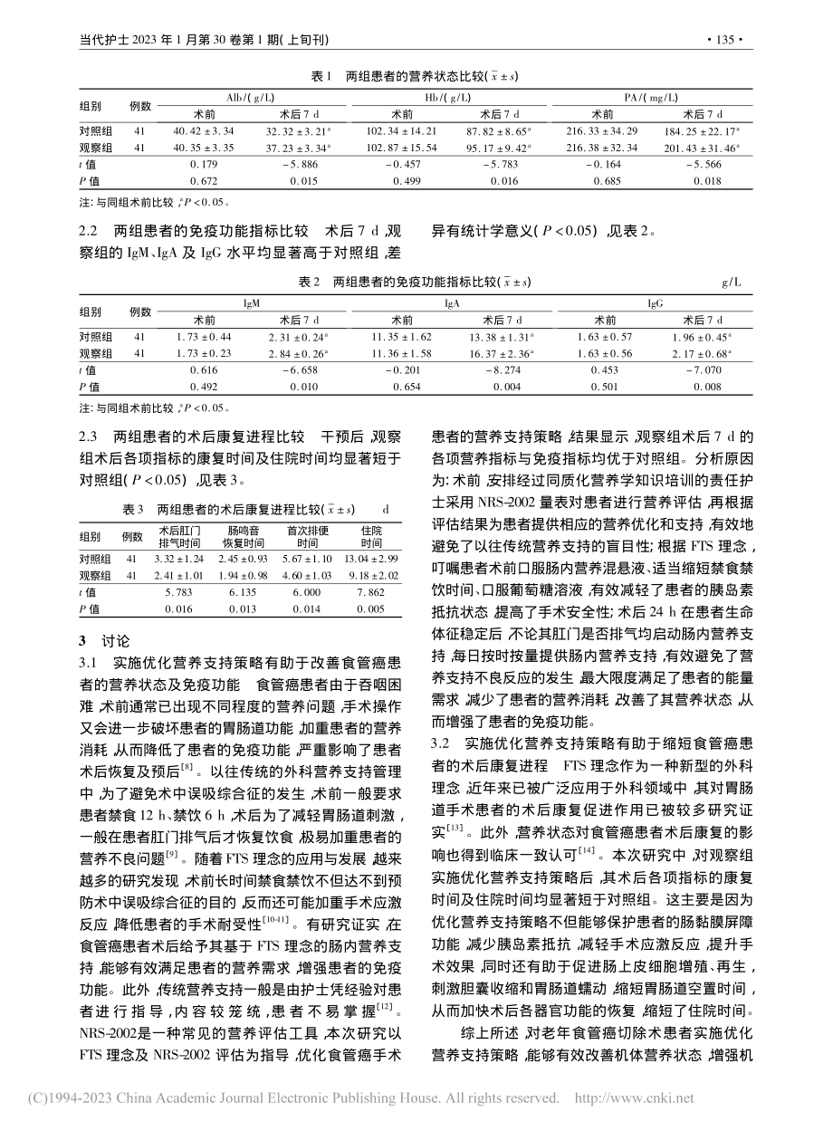 优化营养支持策略对食管癌患...、免疫功能及康复效果的影响_周燕平.pdf_第3页