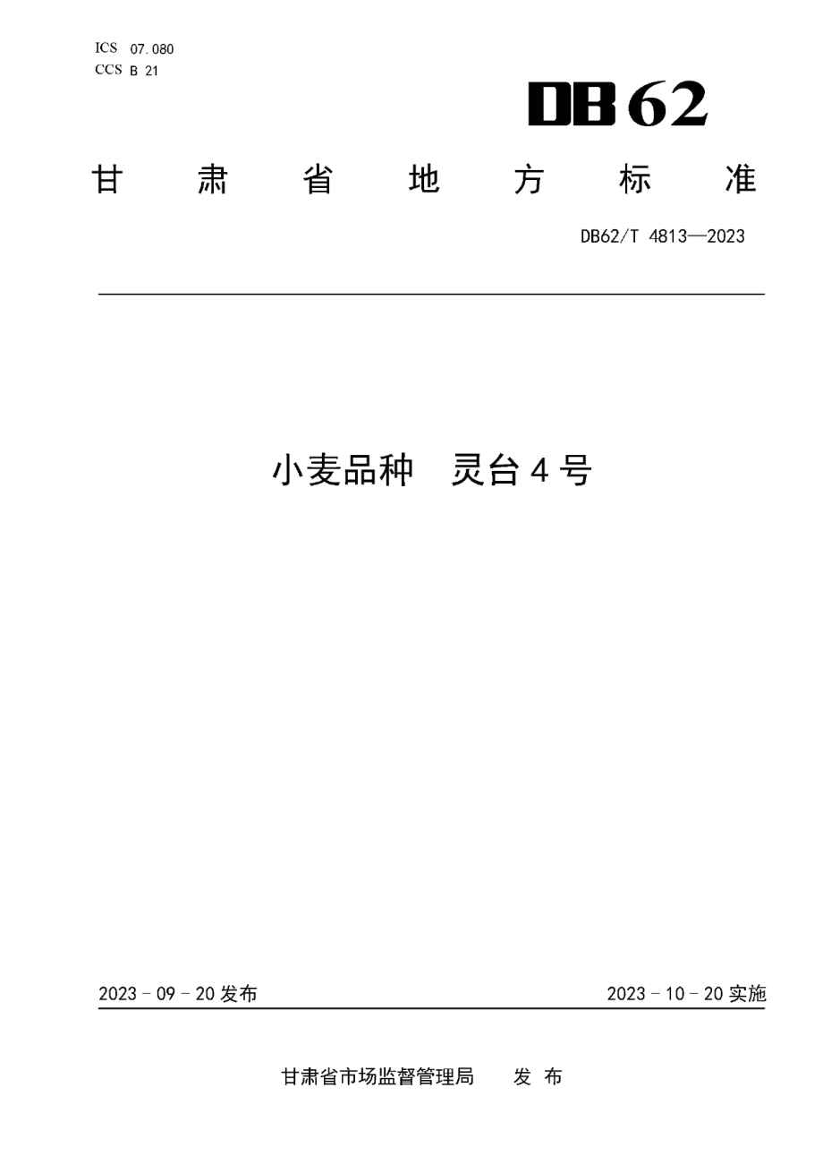 DB62T 4813-2023小麦品种 灵台4号.pdf_第1页