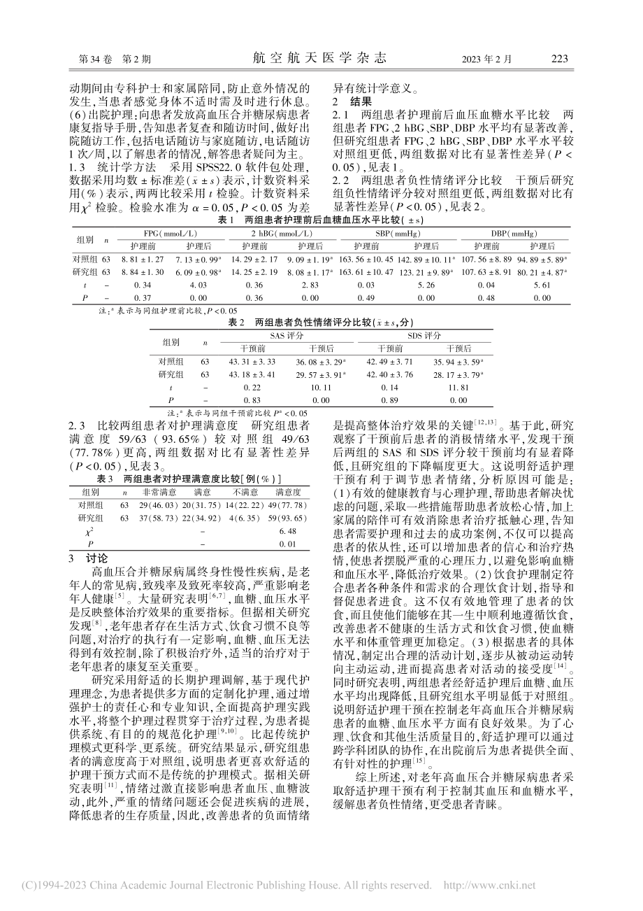 舒适护理干预在老年高血压合并糖尿病患者中的应用_朱小路.pdf_第2页